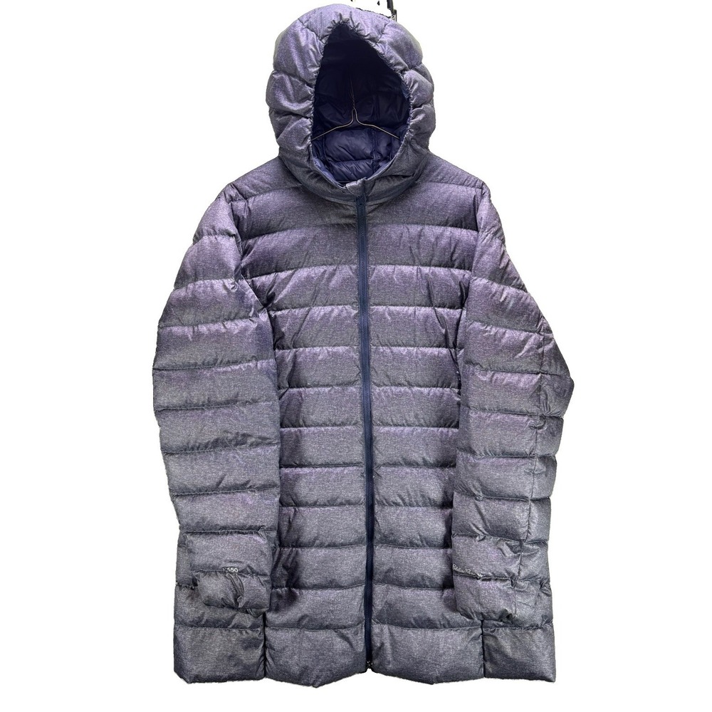 Eddie Bauer Down Parka Womens XL Blue Gray 650 Fill Quilted Hooded Jacket EB650